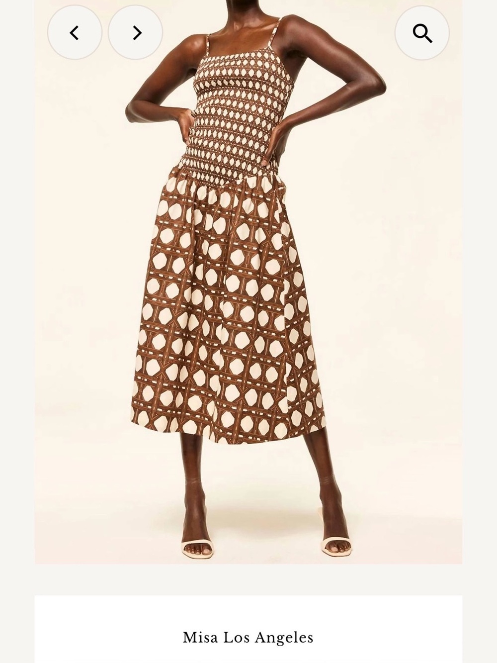 Misa Los Angeles Brown & Cream Geometric Midi Dress